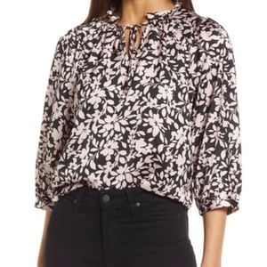 Vince Camuto Size M Three Quarter Sleeve Blouse, Black & Pink Floral, New w Tags